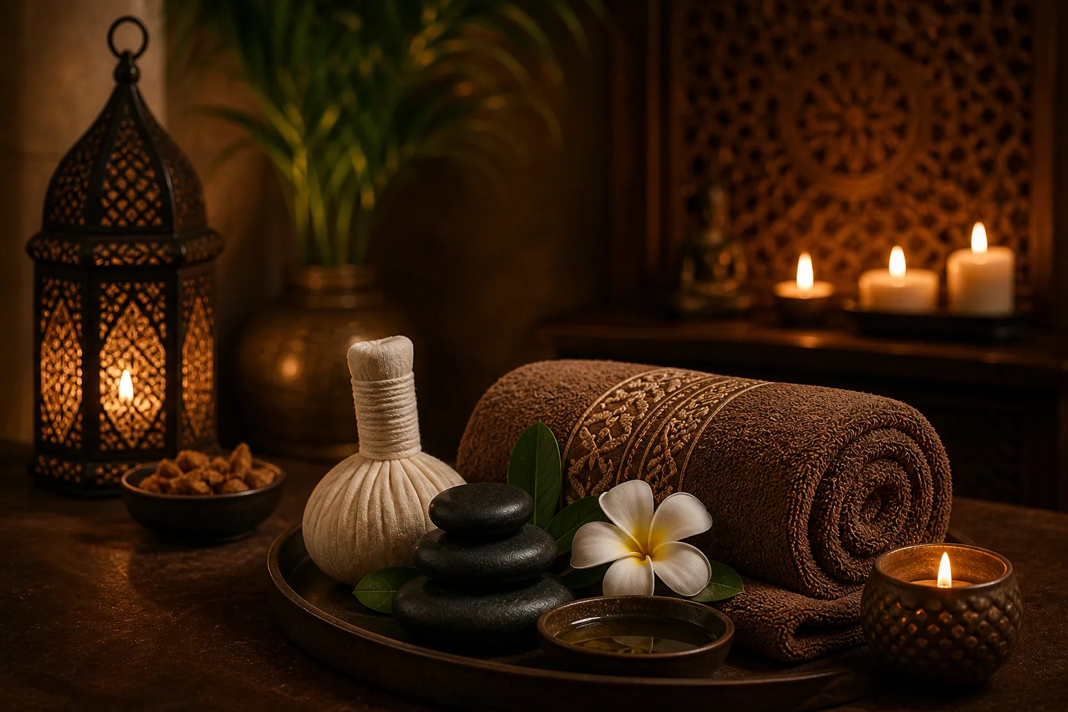 Herbal compress, hot stones and massage oils prepared at Novara Thai Spa